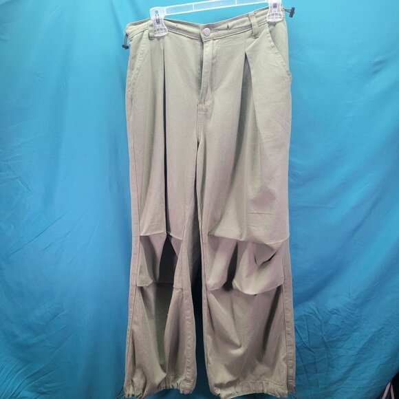 Dazy-Less Green Cargo Pants L 100% Cotton Drawstring Hem & Waist Pockets - Picture 1 of 7